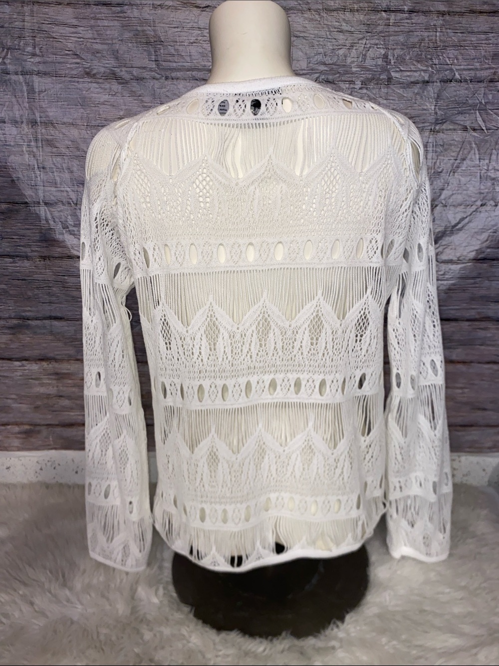 Sold* Miss Me White Crochet Pullover Sweater - Picture 6 of 9